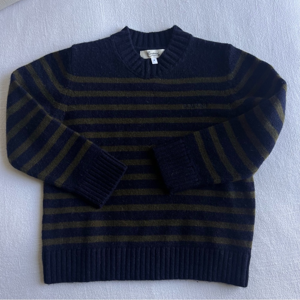 Bonpoint Stripe Navy and Olive Green Knit Sweater